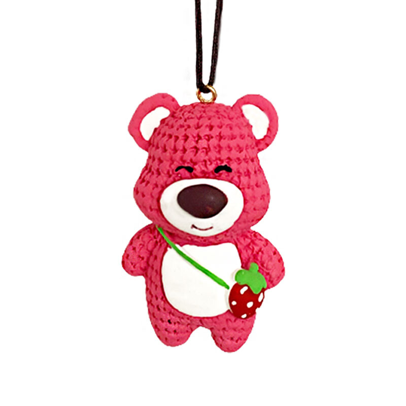 Figurină anime Disney din rășină roz căpșuni, ornamente pentru mașini, accesorii, drăguț, oglindă retrovizoare pentru agățat, decor pandantiv