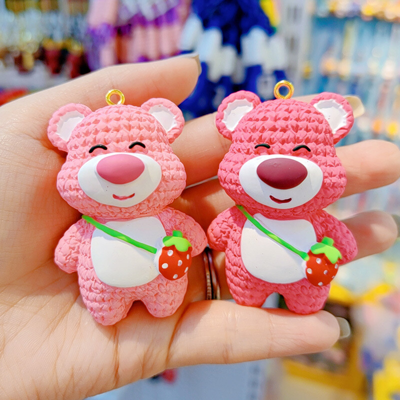 Figurină anime Disney din rășină roz căpșuni, ornamente pentru mașini, accesorii, drăguț, oglindă retrovizoare pentru agățat, decor pandantiv