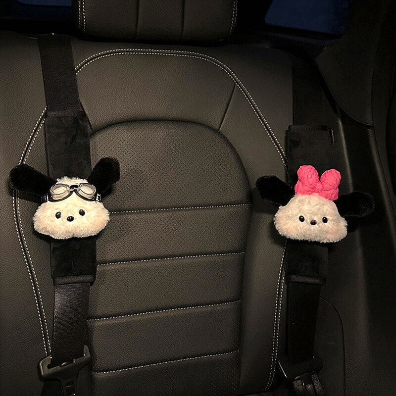 Karikatūra Sanrio automašīnas drošības jostas pārvalks plīša Pochacco auto drošības jostas plecu aizsargs, automašīnas salons