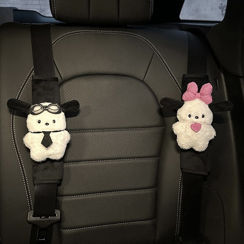 Karikatūra Sanrio automašīnas drošības jostas pārvalks plīša Pochacco auto drošības jostas plecu aizsargs, automašīnas salons