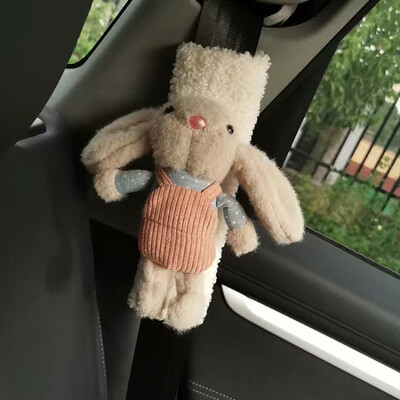 Centura de siguranță auto decor drăguț set iepure de pluș protector pentru umeri cu cutie de sertar pentru tetiera