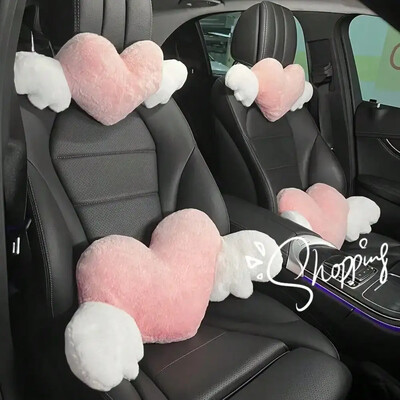 Love Wings Headrest Car Μαξιλάρι αγάπης λαιμού σε σχήμα καρδιάς βελούδινο στυλ για το κάθισμα αυτοκινήτου σας Αξεσουάρ αυτοκινήτου