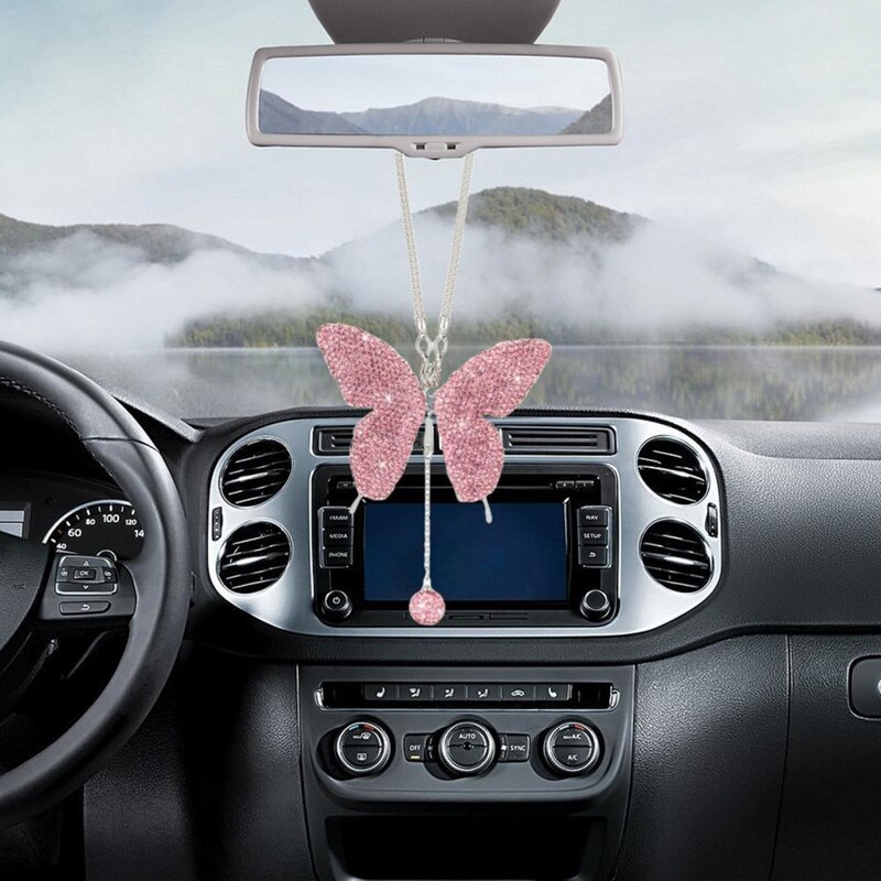 Kalnų krištolinis pakabukas automobilio galinio vaizdo veidrodžiui Aukštos kokybės lydinio pakabukas automobilio dekoravimui Elegantiškas dirbtinis drugelis automobilis moterims