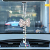 Pandantiv creativ cu diamante cu fundătură pentru mașină, cu ciucuri de cristal, lanț, ornament pentru oglindă retrovizoare, perle, strasuri, accesorii auto, femei