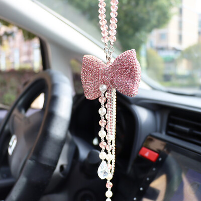 Pandantiv creativ cu diamante cu fundătură pentru mașină, cu ciucuri de cristal, lanț, ornament pentru oglindă retrovizoare, perle, strasuri, accesorii auto, femei