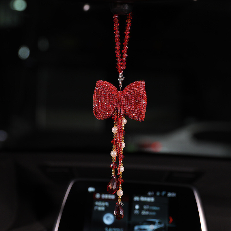 Pandantiv creativ cu diamante cu fundătură pentru mașină, cu ciucuri de cristal, lanț, ornament pentru oglindă retrovizoare, perle, strasuri, accesorii auto, femei
