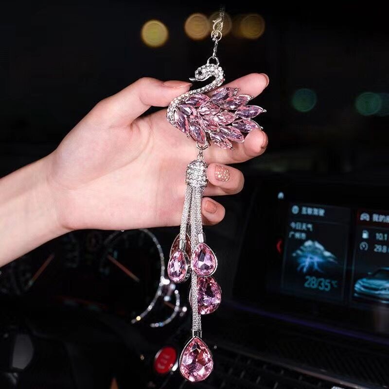 Automobilio pakabukas, krištolas, miela moteriška automobilio salono gulbė, pakabinama priedai Prabangūs kalnų krištolo automobilio papuošimai pakabukas Bling Bling Swan