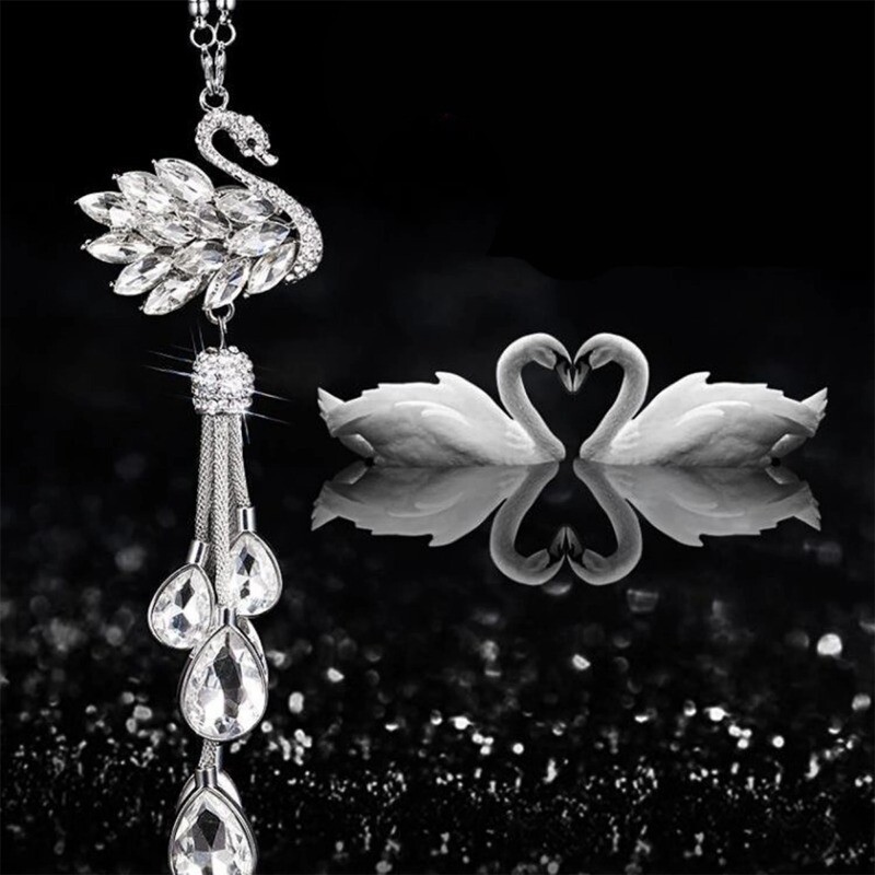 Automobilio pakabukas, krištolas, miela moteriška automobilio salono gulbė, pakabinama priedai Prabangūs kalnų krištolo automobilio papuošimai pakabukas Bling Bling Swan