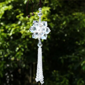 Klevo lapų žiedlapių gėlė briaunota prizmė skaidraus stiklo krištolo pakabukas tarpiklis karoliukai kutai kabantys vaivorykštės saulės gaudyklė kabantis sode