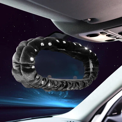 Crystal Diamond pliušinis automatinis galinio vaizdo veidrodžio dekoras Bling kalnų krištolinis automobilio interjero priedai Elastinis galinio vaizdo veidrodžio dangtelis moterims