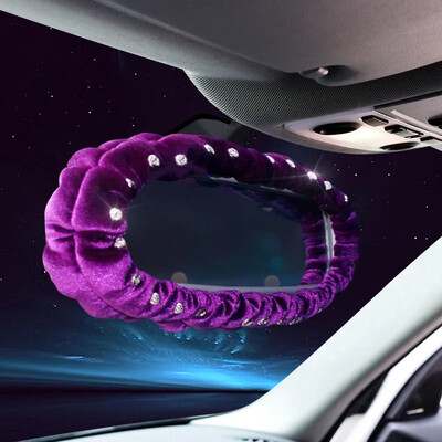 Crystal Diamond pliušinis automatinis galinio vaizdo veidrodžio dekoras Bling kalnų krištolinis automobilio interjero priedai Elastinis galinio vaizdo veidrodžio dangtelis moterims