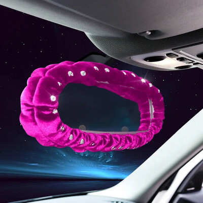 Crystal Diamond pliušinis automatinis galinio vaizdo veidrodžio dekoras Bling kalnų krištolinis automobilio interjero priedai Elastinis galinio vaizdo veidrodžio dangtelis moterims