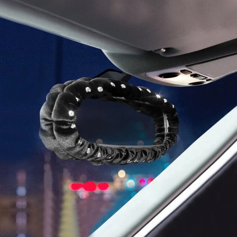 Automobilio salono galinio vaizdo veidrodžio dekoro dangtelis pliušinis kalnų krištolinis galinio vaizdo veidrodžio dangtis Universalus juodos/violetinės/rožinės spalvos automobilių priedai