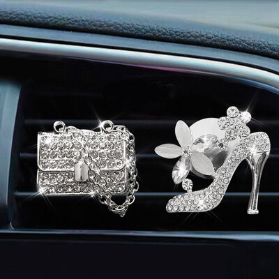 Bling Diamond Crystal Car Gaisa Kondicionieris Gaisa Izplūdes Atsvaidzinātājs Smaržas Klips Girl Augstpapēžu Smaržu difuzors Automašīnas interjera dekors