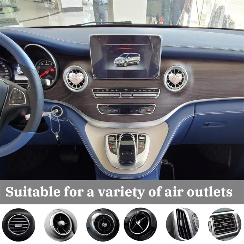 Difuzor de parfum pentru mașină în formă de inimă Odorizant pentru mașină Clip de ventilație Accesorii pentru decorarea interioară a mașinii cu strasuri Bling