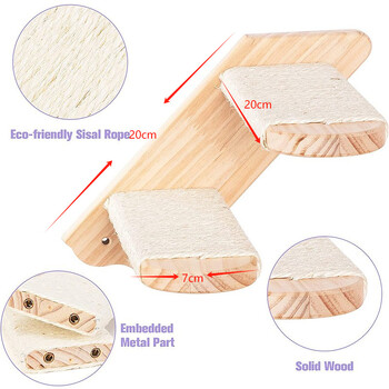 Рафт за катерене на котки Монтиран на стена Реверсивни четири стълби Екологично чисто сизалено въже Котешки стълби Мебели за домашни любимци Котешко дърво Стъпки за домашни любимци
