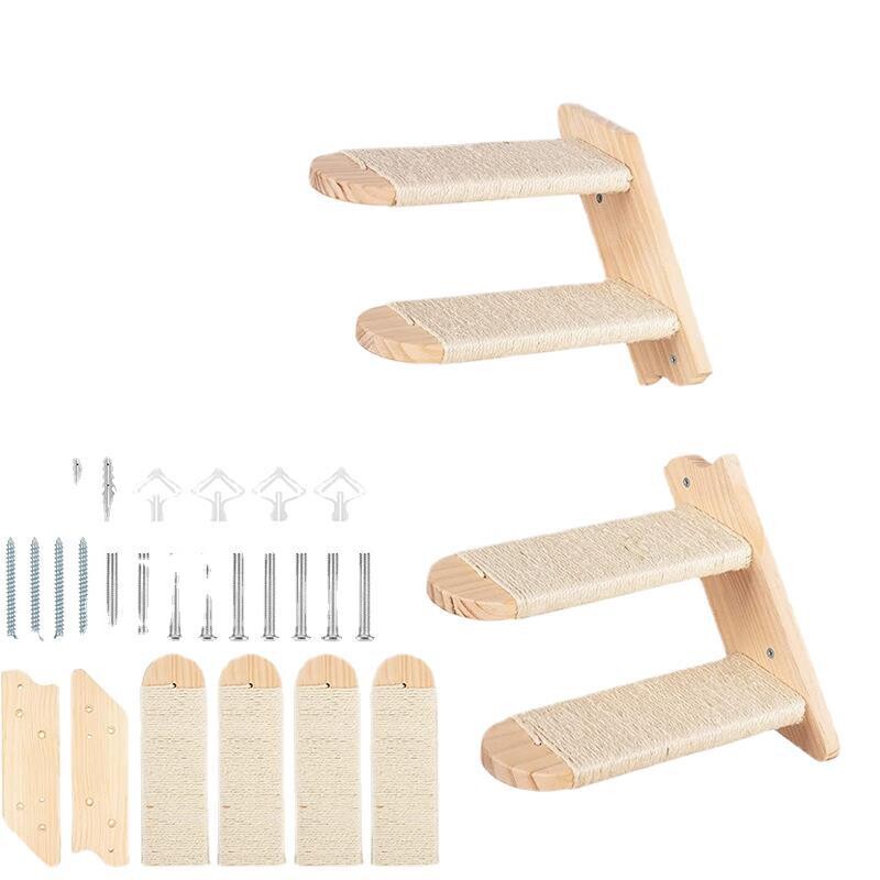 Kaķu kāpšanas plaukts, kas piestiprināts pie sienas, grozāmas četras kāpnes Videi draudzīga sizala virve Kaķu kāpnes mājdzīvnieku mēbeles Kaķu koks mājdzīvnieku sienas pakāpieni