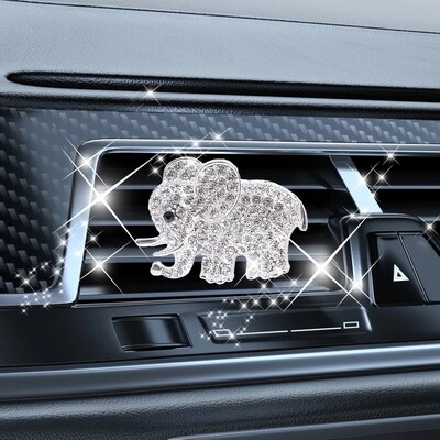 Bling Elephant gaisa ventilācijas skavas, kristāla automašīnas gaisa atsvaidzinātāji ventilācijas sprādzes automašīnas difuzors ventilācijas sprādze Rhinestone Diamond Elephant automašīnas dekors