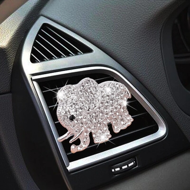 Bling Elephant gaisa ventilācijas skavas, kristāla automašīnas gaisa atsvaidzinātāji ventilācijas sprādzes automašīnas difuzors ventilācijas sprādze Rhinestone Diamond Elephant automašīnas dekors