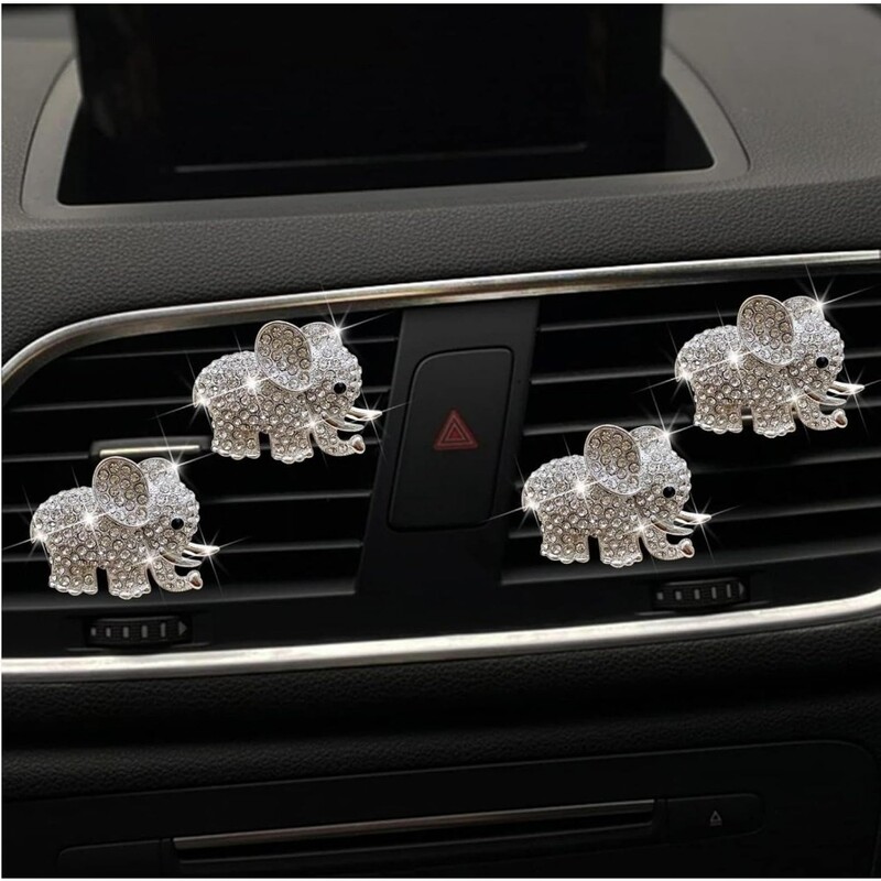 Bling Elephant gaisa ventilācijas skavas, kristāla automašīnas gaisa atsvaidzinātāji ventilācijas sprādzes automašīnas difuzors ventilācijas sprādze Rhinestone Diamond Elephant automašīnas dekors
