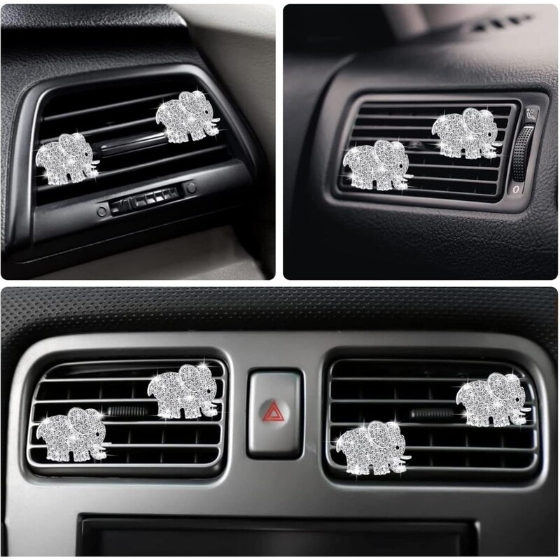 Bling Elephant gaisa ventilācijas skavas, kristāla automašīnas gaisa atsvaidzinātāji ventilācijas sprādzes automašīnas difuzors ventilācijas sprādze Rhinestone Diamond Elephant automašīnas dekors