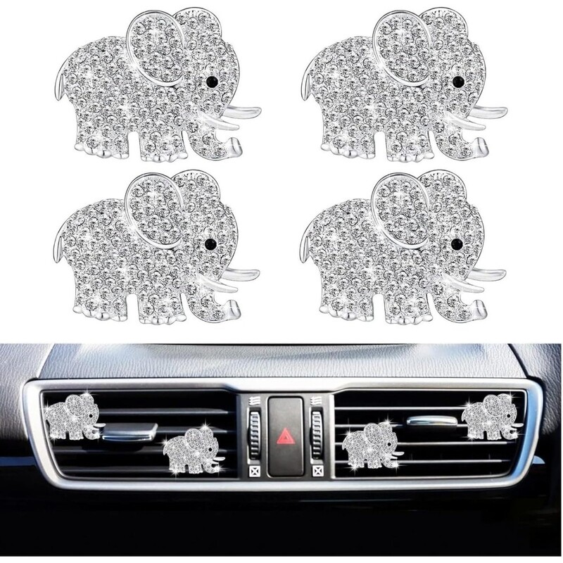 Bling Elephant gaisa ventilācijas skavas, kristāla automašīnas gaisa atsvaidzinātāji ventilācijas sprādzes automašīnas difuzors ventilācijas sprādze Rhinestone Diamond Elephant automašīnas dekors