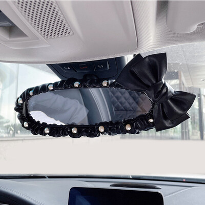 Fashion Pearl Bowknot Car Interior Oglinda retrovizoare Capa din piele Carcasa oglinzii auto Accesorii de decorare pentru femei și fete