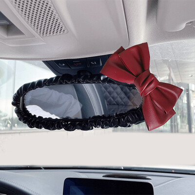 Fashion Pearl Bowknot Car Interior Oglinda retrovizoare Capa din piele Carcasa oglinzii auto Accesorii de decorare pentru femei și fete