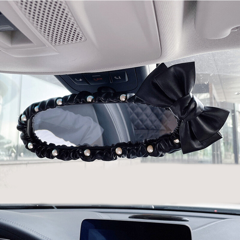 Fashion Pearl Bowknot Car Interior Oglinda retrovizoare Capa din piele Carcasa oglinzii auto Accesorii de decorare pentru femei și fete