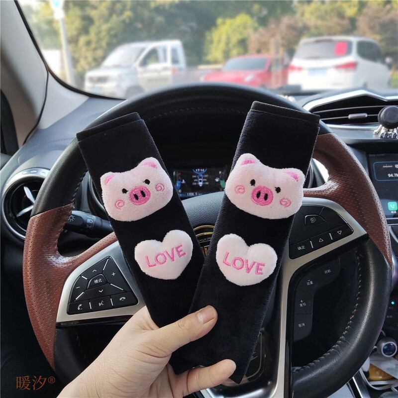 Oglindă retrovizoare interioară a mașinii cu desene animate Capac pentru oglindă retrovizoare inimă de porc de pluș Carcasă pentru oglindă retrovizoare automată Accesorii de decorare pentru femei, fete