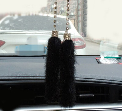 Mada imituoti audinės kailį automobilio pakabukas krištolinis deimantinis galinio vaizdo veidrodis kabantis lapė pliušinis papuošalai žavus automobilio interjeras dekoruoti