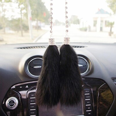 Mada imituoti audinės kailį automobilio pakabukas krištolinis deimantinis galinio vaizdo veidrodis kabantis lapė pliušinis papuošalai žavus automobilio interjeras dekoruoti