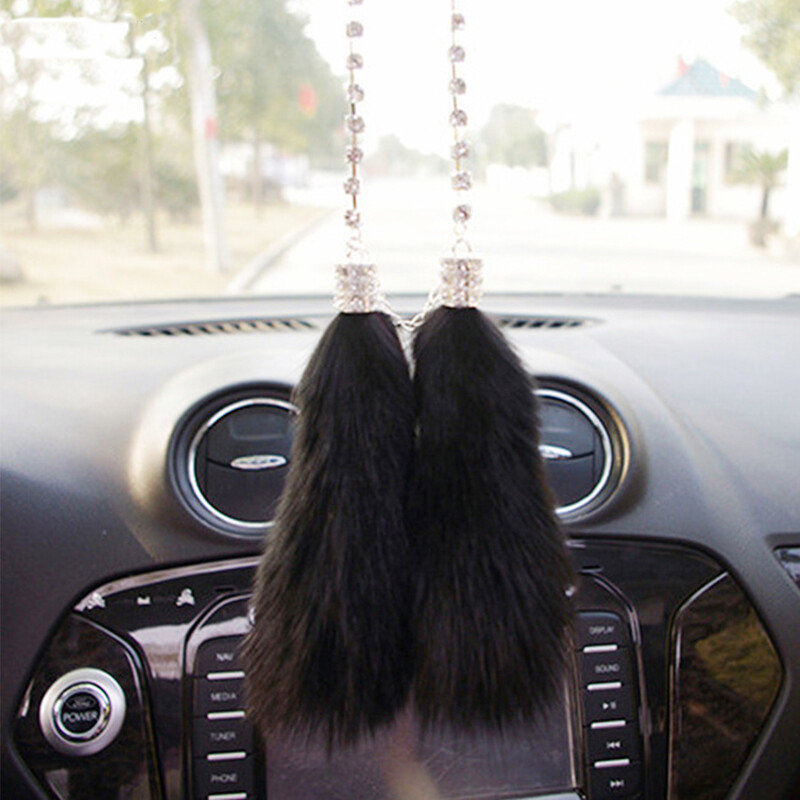 Mada imituoti audinės kailį automobilio pakabukas krištolinis deimantinis galinio vaizdo veidrodis kabantis lapė pliušinis papuošalai žavus automobilio interjeras dekoruoti