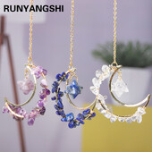 Pietrișuri de cristal colorate naturale Merkaba pandantiv în formă de lună vindecare ametist cuarț trandafir bijuterii la modă pentru agățat mașină decor acasă