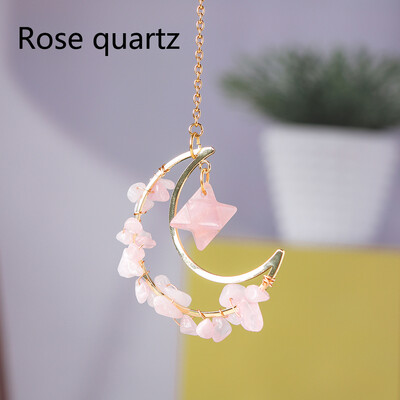Pietrișuri de cristal colorate naturale Merkaba pandantiv în formă de lună vindecare ametist cuarț trandafir bijuterii la modă pentru agățat mașină decor acasă