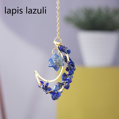 Pietrișuri de cristal colorate naturale Merkaba pandantiv în formă de lună vindecare ametist cuarț trandafir bijuterii la modă pentru agățat mașină decor acasă