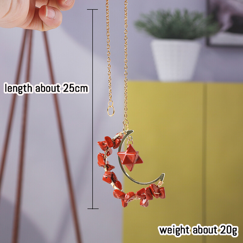 Pietrișuri de cristal colorate naturale Merkaba pandantiv în formă de lună vindecare ametist cuarț trandafir bijuterii la modă pentru agățat mașină decor acasă