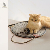 Tampă rotundă portabilă pentru zgârieturi pentru pisici cu bile de jucărie Placă pentru zgârieturi pentru pisici țesute covoraș de odihnă pentru pisici Covoraș de dormit jucărie cu gheare pentru pisici