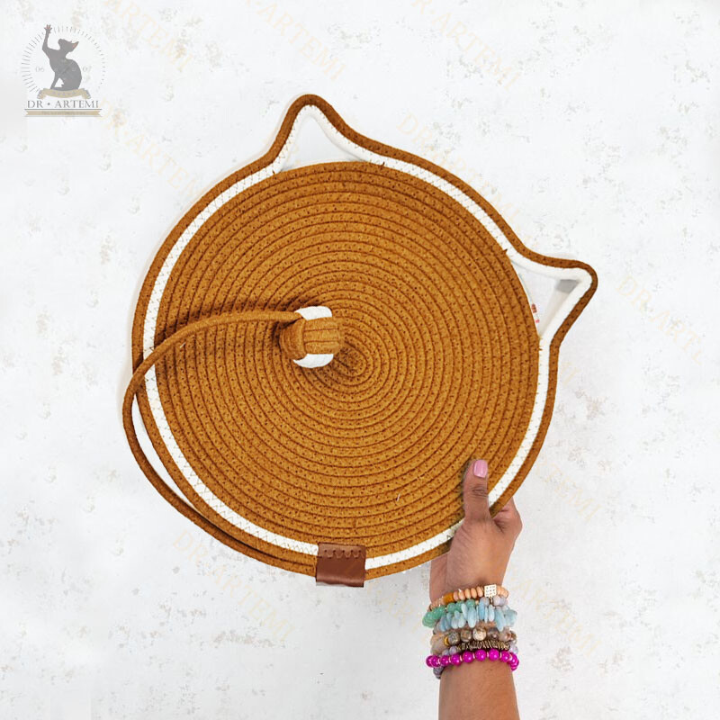 Tampă rotundă portabilă pentru zgârieturi pentru pisici cu bile de jucărie Placă pentru zgârieturi pentru pisici țesute covoraș de odihnă pentru pisici Covoraș de dormit jucărie cu gheare pentru pisici