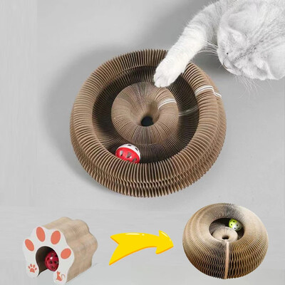 Забавна играчка Magic Cat Scratch Board Множество форми с топка Cat Grinding Claw Training Кръгла гофрирана хартия Играчка Cat House