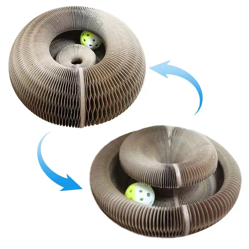 Jucărie amuzantă Magic Cat Scratch Board Forme multiple cu bile Pisică Slefuit Gheare Antrenament rotund din hârtie ondulată Jucărie Casă pentru pisici