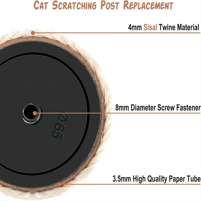 1 rădăcină M8 înlocuire stâlp de zgâriat pentru pisici, înlocuitor de stâlp de zgâriere pentru pisici din sisal natural, stâlp de zgâriat de pisică de schimb pentru pisoi