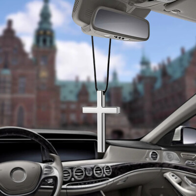 Automašīnas kulons interjers metāla krusts Jēzus kristiešu reliģiskais atpakaļskata spogulis, piekarināms, šarms, šarms automobiļi