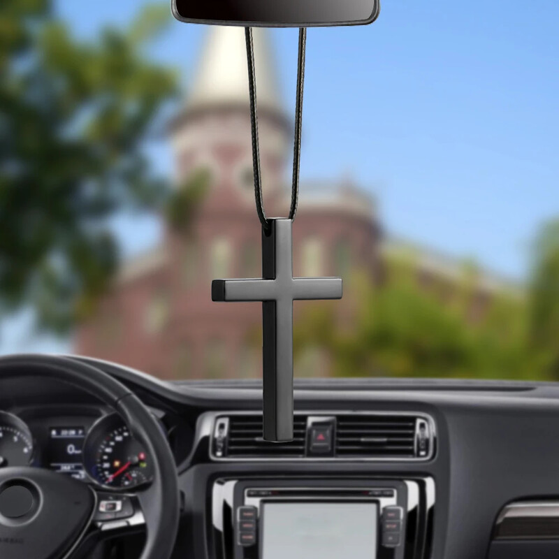 Automašīnas kulons interjers metāla krusts Jēzus kristiešu reliģiskais atpakaļskata spogulis, piekarināms, šarms, šarms automobiļi