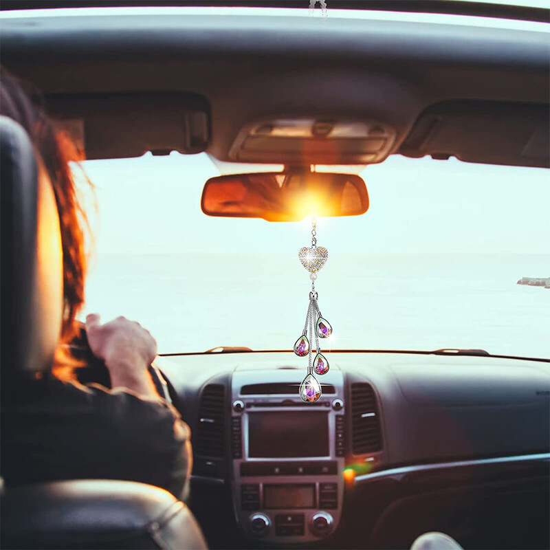 Bling automobilio pakabukas krištolinis rutulys ir lašai automobilio pakabukai galinio vaizdo veidrodžio apdaila Automobilio papuošalai kabanti vidinė pakaba