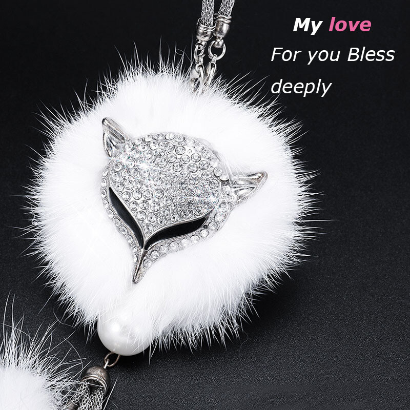 Crystal Car Fox Head pakabukas automobilio galinio vaizdo veidrodėlis su deimantais kabančiu pakabuku Automobilių priedai Vidinis pakabukas Kūrybinės dovanos