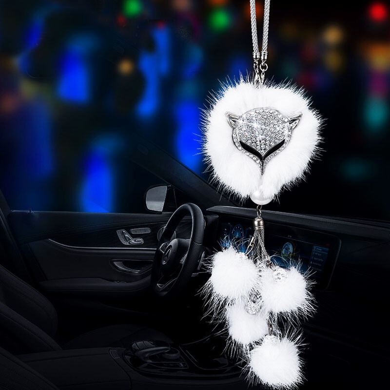Crystal Car Fox Head pakabukas automobilio galinio vaizdo veidrodėlis su deimantais kabančiu pakabuku Automobilių priedai Vidinis pakabukas Kūrybinės dovanos