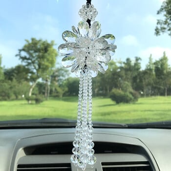 Crystal Sun Flower Tassel Craft Κρεμαστό Κρεμαστό Πέταλα Αυτοκινήτου Κρεμαστό Στολίδι Αυτόματος Καθρέφτης Πίσω όψη Διακόσμηση αυτοκινήτου Αξεσουάρ στυλ αυτοκινήτου Γυναικεία