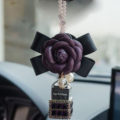 Žavinga deimantų krištolinė kamelijos gėlė, automobilinis kvepalų buteliuko pakabukas, moteriškas Bling krištolas, automobilio veidrodėlis, kabantys papuošalai mergaitėms