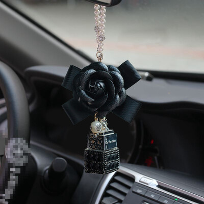 Žavinga deimantų krištolinė kamelijos gėlė, automobilinis kvepalų buteliuko pakabukas, moteriškas Bling krištolas, automobilio veidrodėlis, kabantys papuošalai mergaitėms